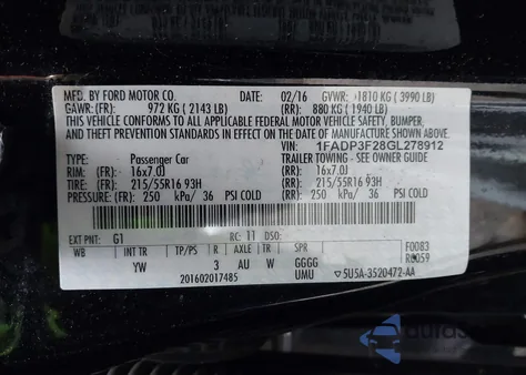 2016 Ford Focus Se z USA, uszkodzony, nr VIN 1FADP3F28GL278912